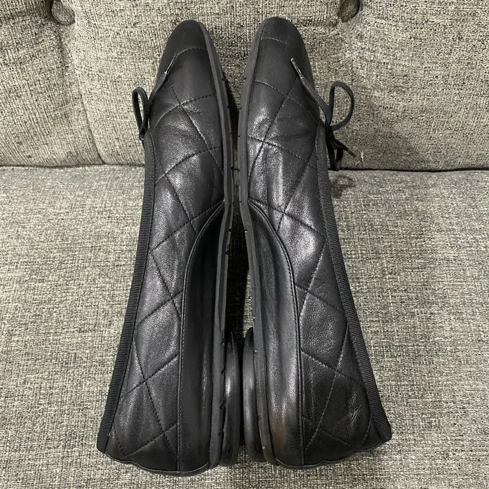 Thierry Rabotin Black Leather Quilted Ballets Flats Women Size EU 42